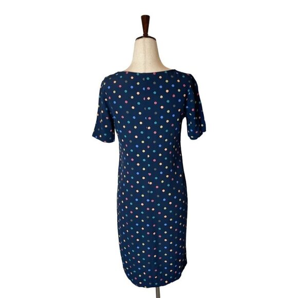 J. Jill Navy Blue Multi Color Polka Dot Rayon Short Sleeve Shift Dress Size 2 - Picture 3 of 8